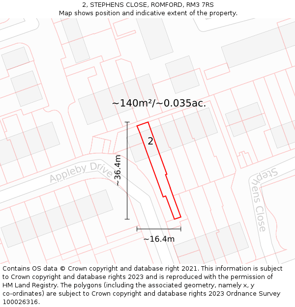 2, STEPHENS CLOSE, ROMFORD, RM3 7RS: Plot and title map