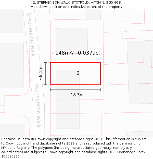 2, STEPHENSON WALK, STOTFOLD, HITCHIN, SG5 4GB: Plot and title map