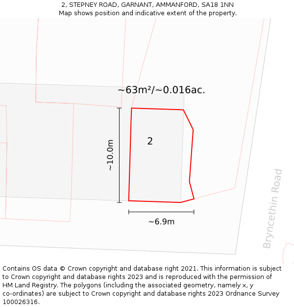 2, STEPNEY ROAD, GARNANT, AMMANFORD, SA18 1NN: Plot and title map