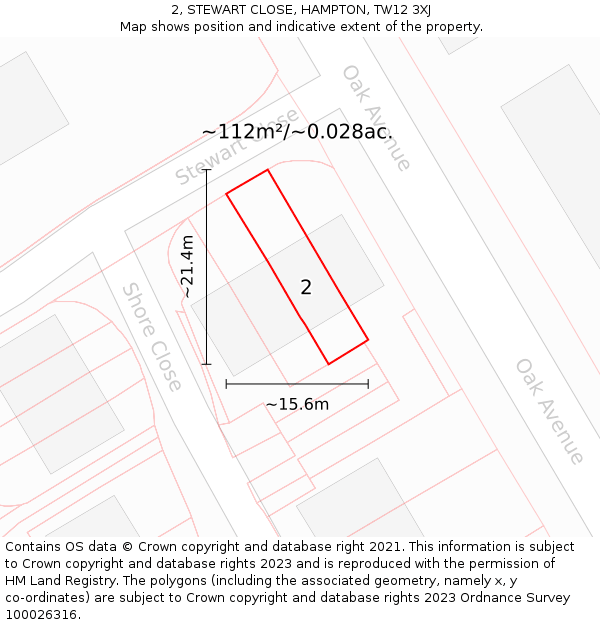2, STEWART CLOSE, HAMPTON, TW12 3XJ: Plot and title map