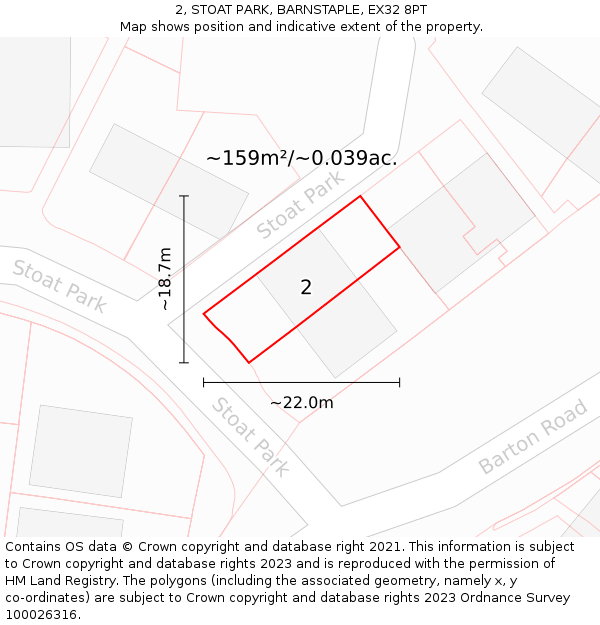2, STOAT PARK, BARNSTAPLE, EX32 8PT: Plot and title map