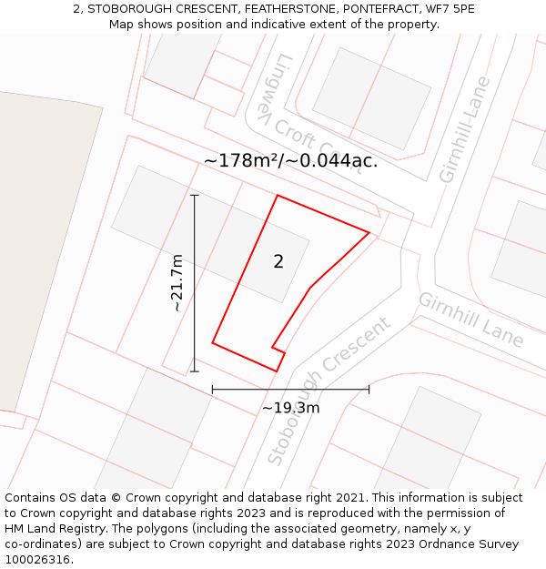 2, STOBOROUGH CRESCENT, FEATHERSTONE, PONTEFRACT, WF7 5PE: Plot and title map