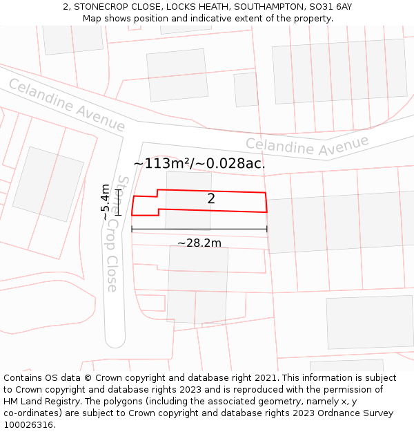 2, STONECROP CLOSE, LOCKS HEATH, SOUTHAMPTON, SO31 6AY: Plot and title map