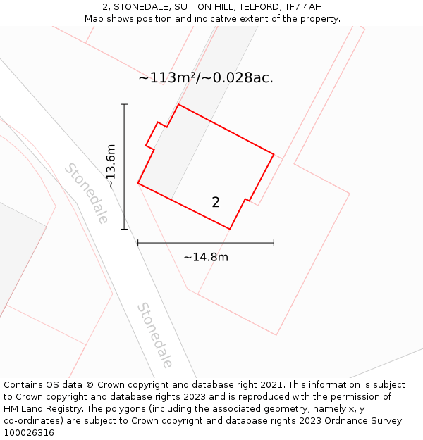 2, STONEDALE, SUTTON HILL, TELFORD, TF7 4AH: Plot and title map