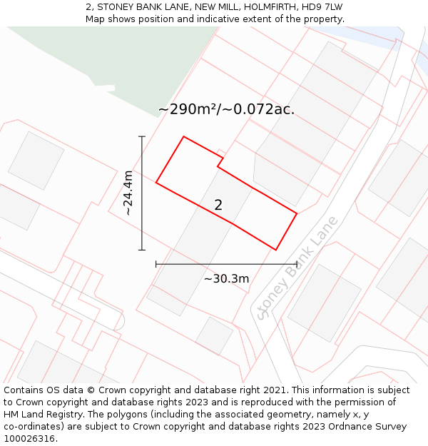 2, STONEY BANK LANE, NEW MILL, HOLMFIRTH, HD9 7LW: Plot and title map