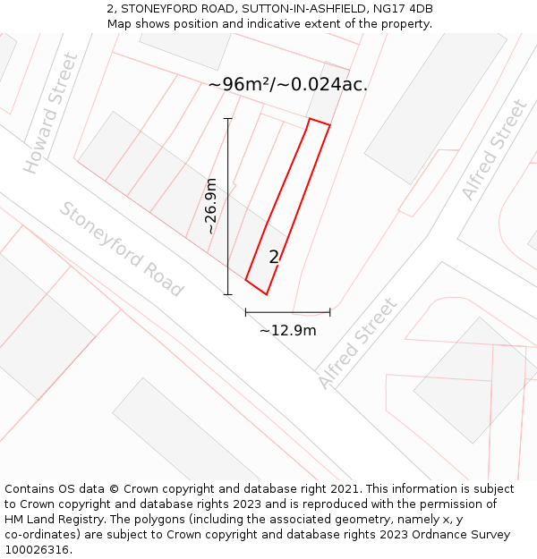 2, STONEYFORD ROAD, SUTTON-IN-ASHFIELD, NG17 4DB: Plot and title map