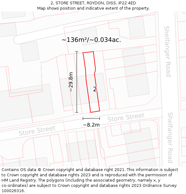 2, STORE STREET, ROYDON, DISS, IP22 4ED: Plot and title map