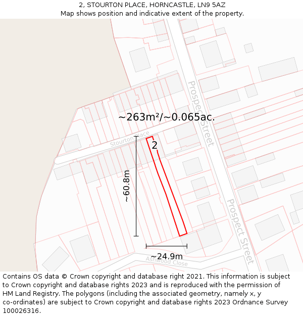 2, STOURTON PLACE, HORNCASTLE, LN9 5AZ: Plot and title map