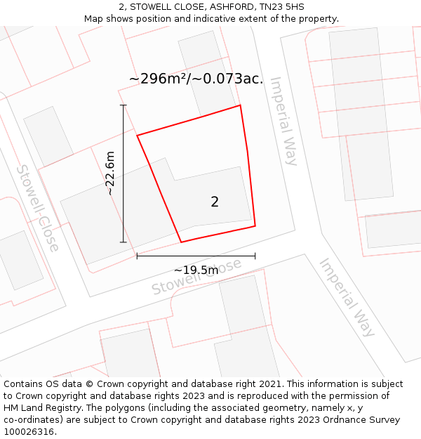 2, STOWELL CLOSE, ASHFORD, TN23 5HS: Plot and title map