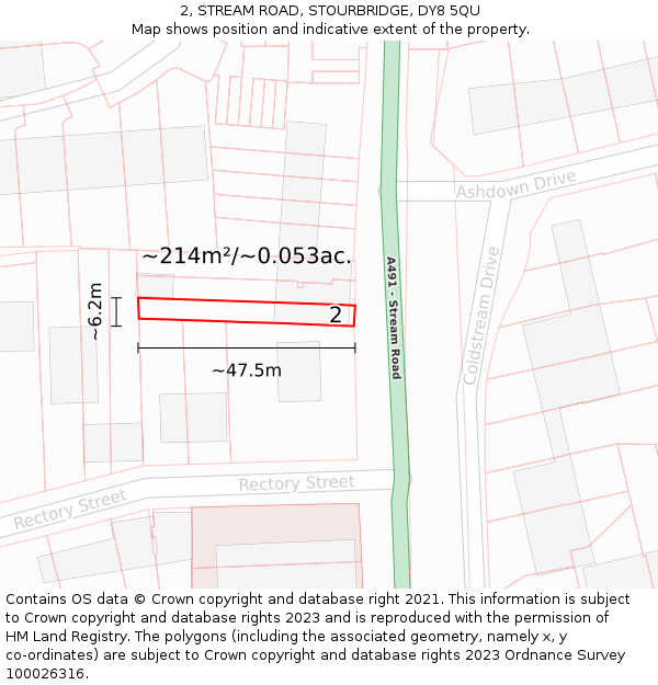 2, STREAM ROAD, STOURBRIDGE, DY8 5QU: Plot and title map