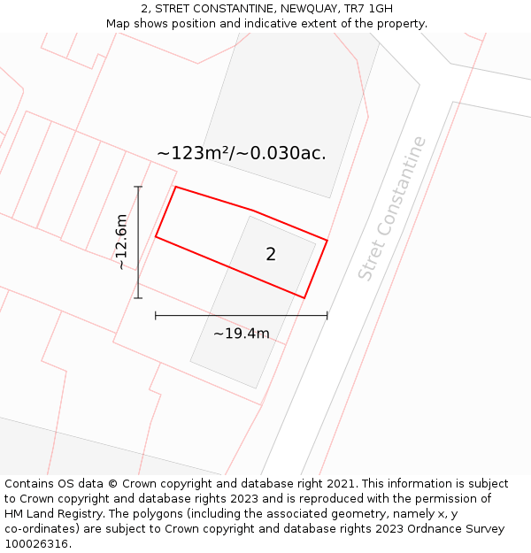 2, STRET CONSTANTINE, NEWQUAY, TR7 1GH: Plot and title map