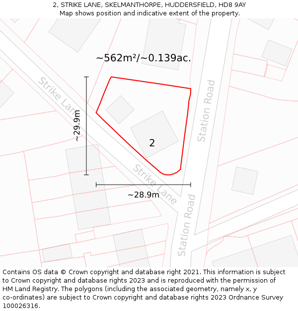 2, STRIKE LANE, SKELMANTHORPE, HUDDERSFIELD, HD8 9AY: Plot and title map
