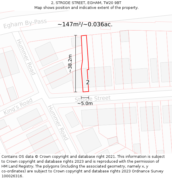 2, STRODE STREET, EGHAM, TW20 9BT: Plot and title map