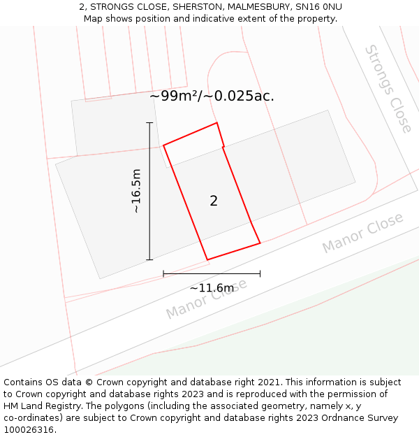 2, STRONGS CLOSE, SHERSTON, MALMESBURY, SN16 0NU: Plot and title map