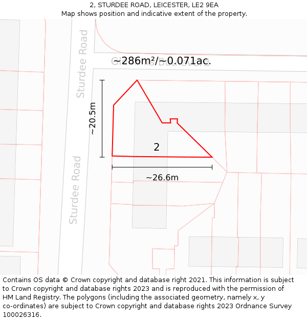 2, STURDEE ROAD, LEICESTER, LE2 9EA: Plot and title map