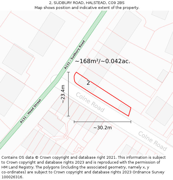 2, SUDBURY ROAD, HALSTEAD, CO9 2BS: Plot and title map