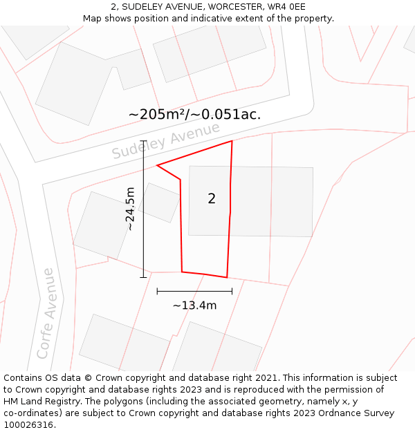 2, SUDELEY AVENUE, WORCESTER, WR4 0EE: Plot and title map