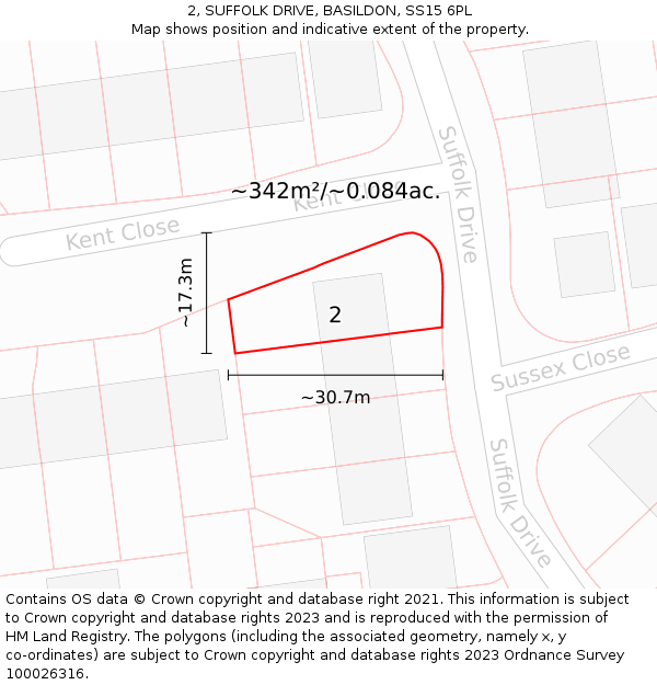 2, SUFFOLK DRIVE, BASILDON, SS15 6PL: Plot and title map