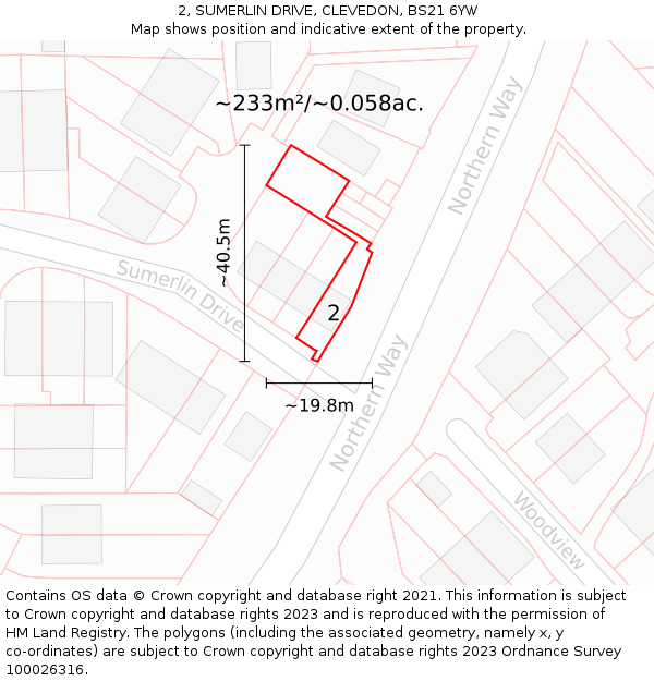 2, SUMERLIN DRIVE, CLEVEDON, BS21 6YW: Plot and title map