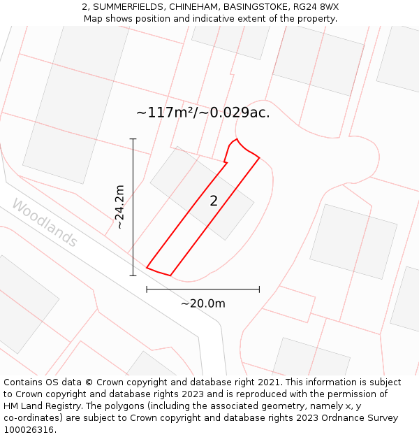 2, SUMMERFIELDS, CHINEHAM, BASINGSTOKE, RG24 8WX: Plot and title map