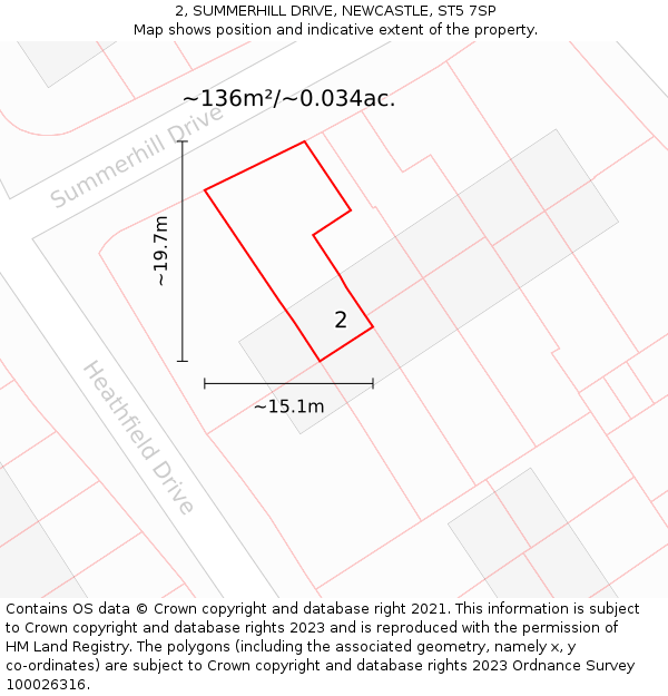 2, SUMMERHILL DRIVE, NEWCASTLE, ST5 7SP: Plot and title map