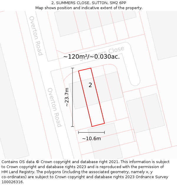 2, SUMMERS CLOSE, SUTTON, SM2 6PP: Plot and title map