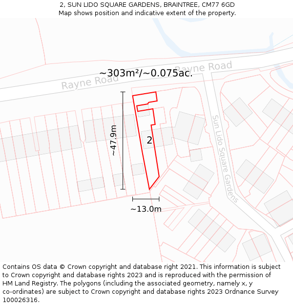 2, SUN LIDO SQUARE GARDENS, BRAINTREE, CM77 6GD: Plot and title map