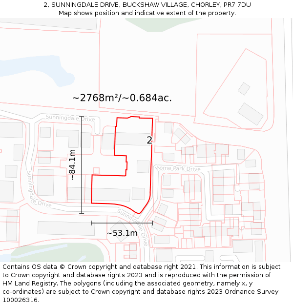 2, SUNNINGDALE DRIVE, BUCKSHAW VILLAGE, CHORLEY, PR7 7DU: Plot and title map