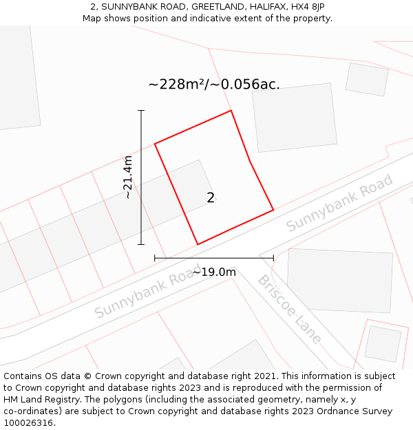 2, SUNNYBANK ROAD, GREETLAND, HALIFAX, HX4 8JP: Plot and title map