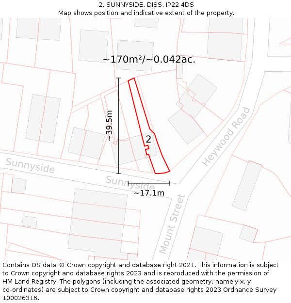 2, SUNNYSIDE, DISS, IP22 4DS: Plot and title map