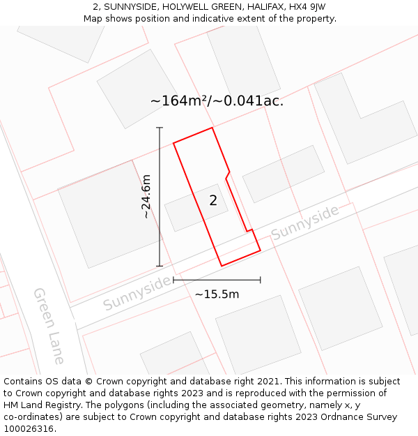 2, SUNNYSIDE, HOLYWELL GREEN, HALIFAX, HX4 9JW: Plot and title map