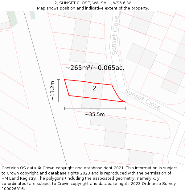 2, SUNSET CLOSE, WALSALL, WS6 6LW: Plot and title map