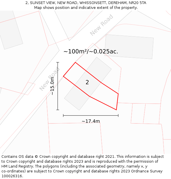 2, SUNSET VIEW, NEW ROAD, WHISSONSETT, DEREHAM, NR20 5TA: Plot and title map