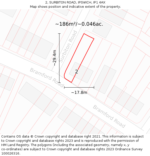 2, SURBITON ROAD, IPSWICH, IP1 4AX: Plot and title map