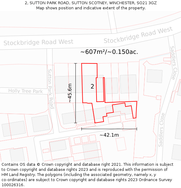 2, SUTTON PARK ROAD, SUTTON SCOTNEY, WINCHESTER, SO21 3GZ: Plot and title map