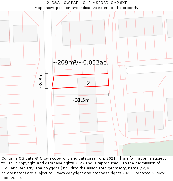 2, SWALLOW PATH, CHELMSFORD, CM2 8XT: Plot and title map