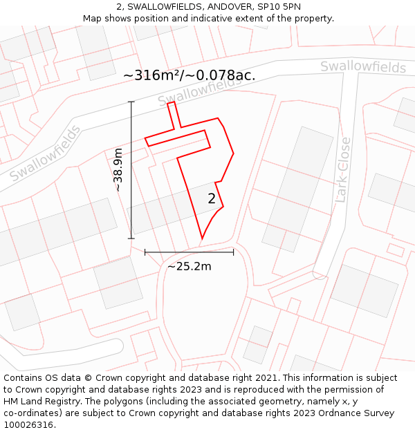 2, SWALLOWFIELDS, ANDOVER, SP10 5PN: Plot and title map