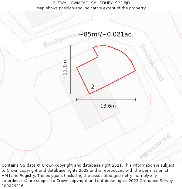 2, SWALLOWMEAD, SALISBURY, SP2 8JD: Plot and title map