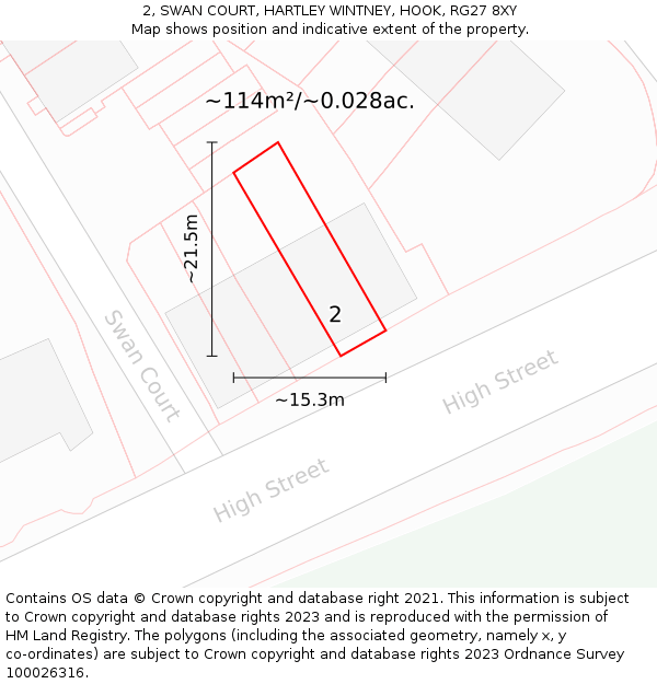 2, SWAN COURT, HARTLEY WINTNEY, HOOK, RG27 8XY: Plot and title map