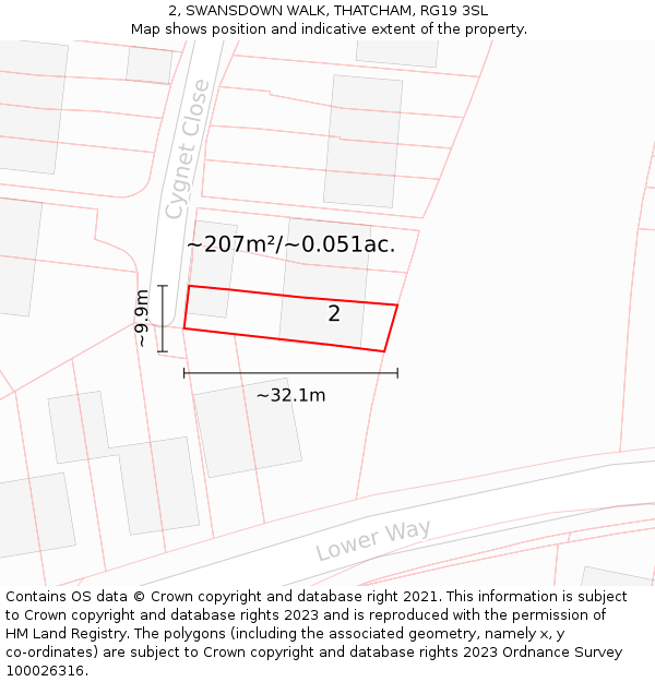 2, SWANSDOWN WALK, THATCHAM, RG19 3SL: Plot and title map