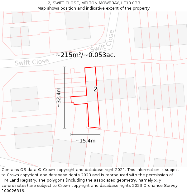 2, SWIFT CLOSE, MELTON MOWBRAY, LE13 0BB: Plot and title map
