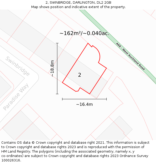 2, SWINBRIDGE, DARLINGTON, DL2 2GB: Plot and title map