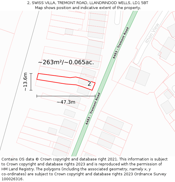 2, SWISS VILLA, TREMONT ROAD, LLANDRINDOD WELLS, LD1 5BT: Plot and title map