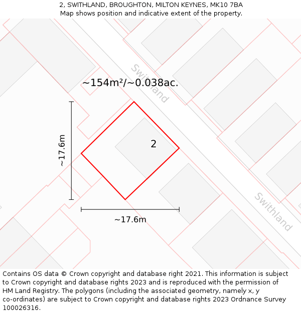 2, SWITHLAND, BROUGHTON, MILTON KEYNES, MK10 7BA: Plot and title map