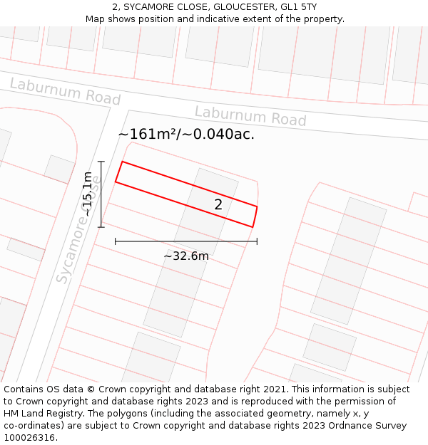 2, SYCAMORE CLOSE, GLOUCESTER, GL1 5TY: Plot and title map