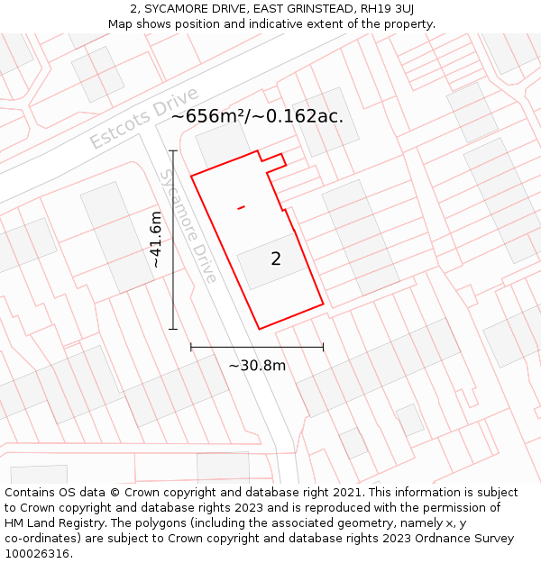 2, SYCAMORE DRIVE, EAST GRINSTEAD, RH19 3UJ: Plot and title map