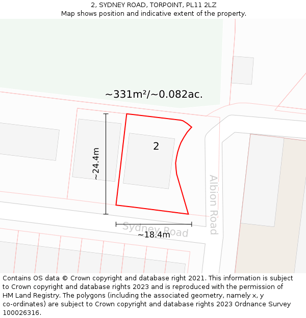 2, SYDNEY ROAD, TORPOINT, PL11 2LZ: Plot and title map