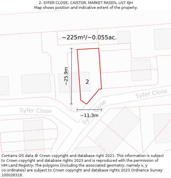 2, SYFER CLOSE, CAISTOR, MARKET RASEN, LN7 6JH: Plot and title map