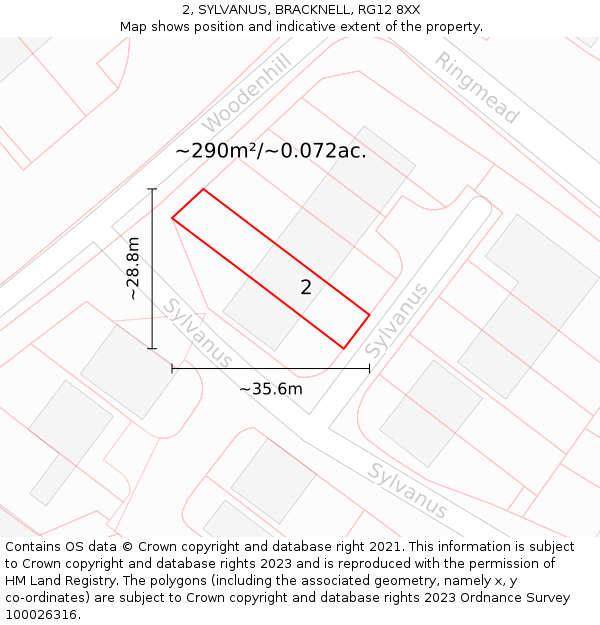 2, SYLVANUS, BRACKNELL, RG12 8XX: Plot and title map