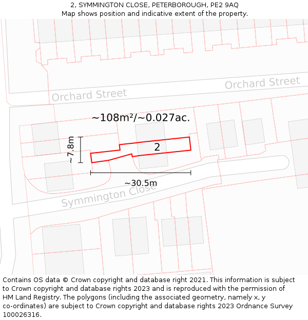 2, SYMMINGTON CLOSE, PETERBOROUGH, PE2 9AQ: Plot and title map